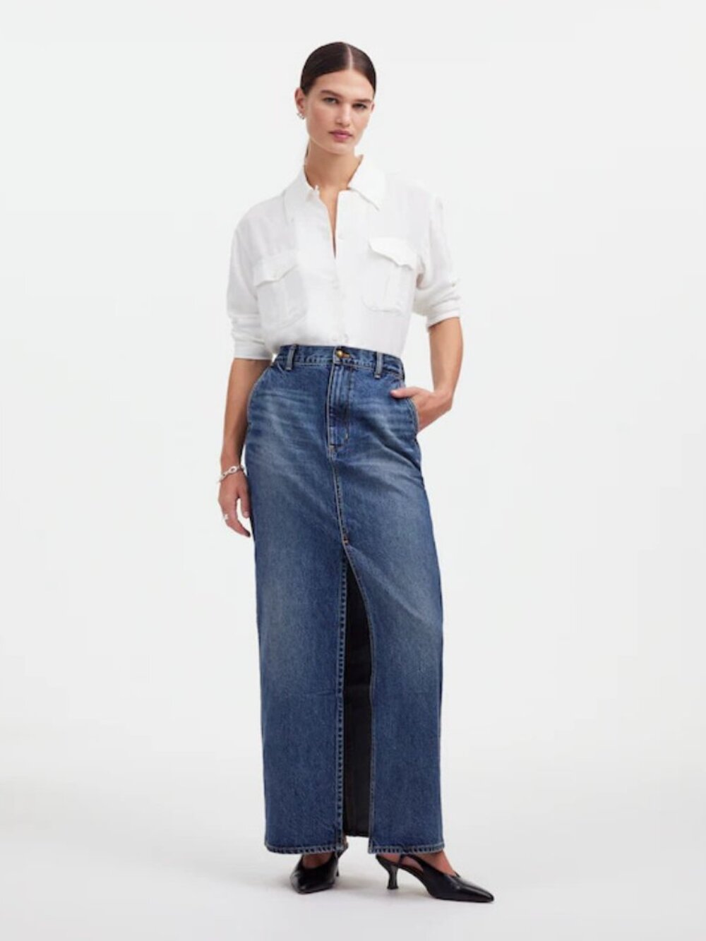 Madewell Alexa‎ Chung Dark Wash Maxi Denim Skirt